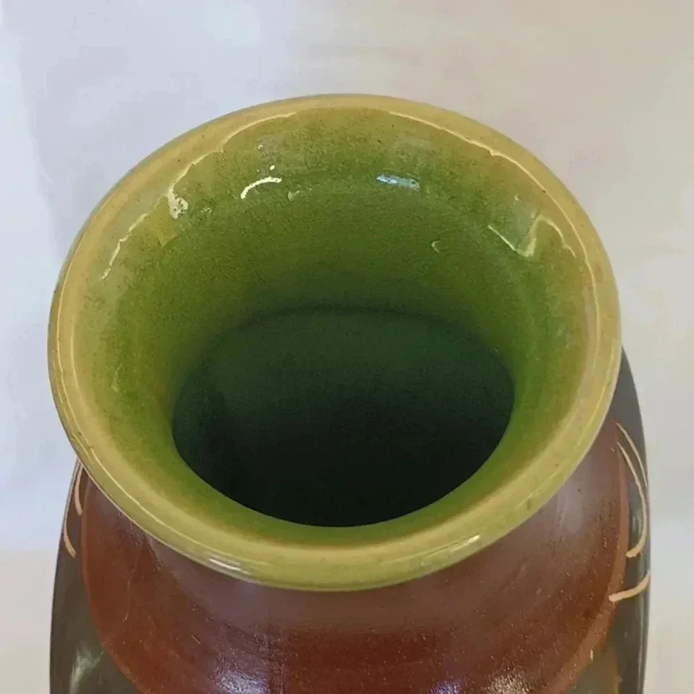 Vintage ceramic vase green black brown